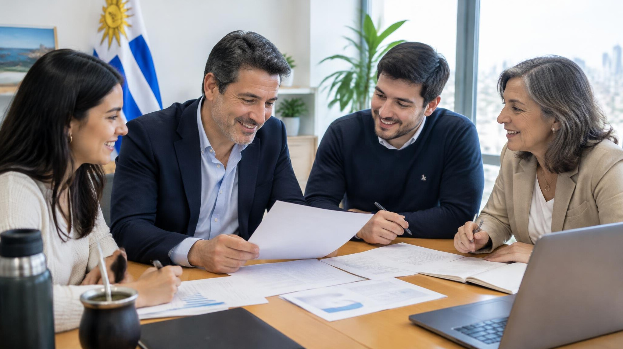 Business partners collaborating in a bright meeting
