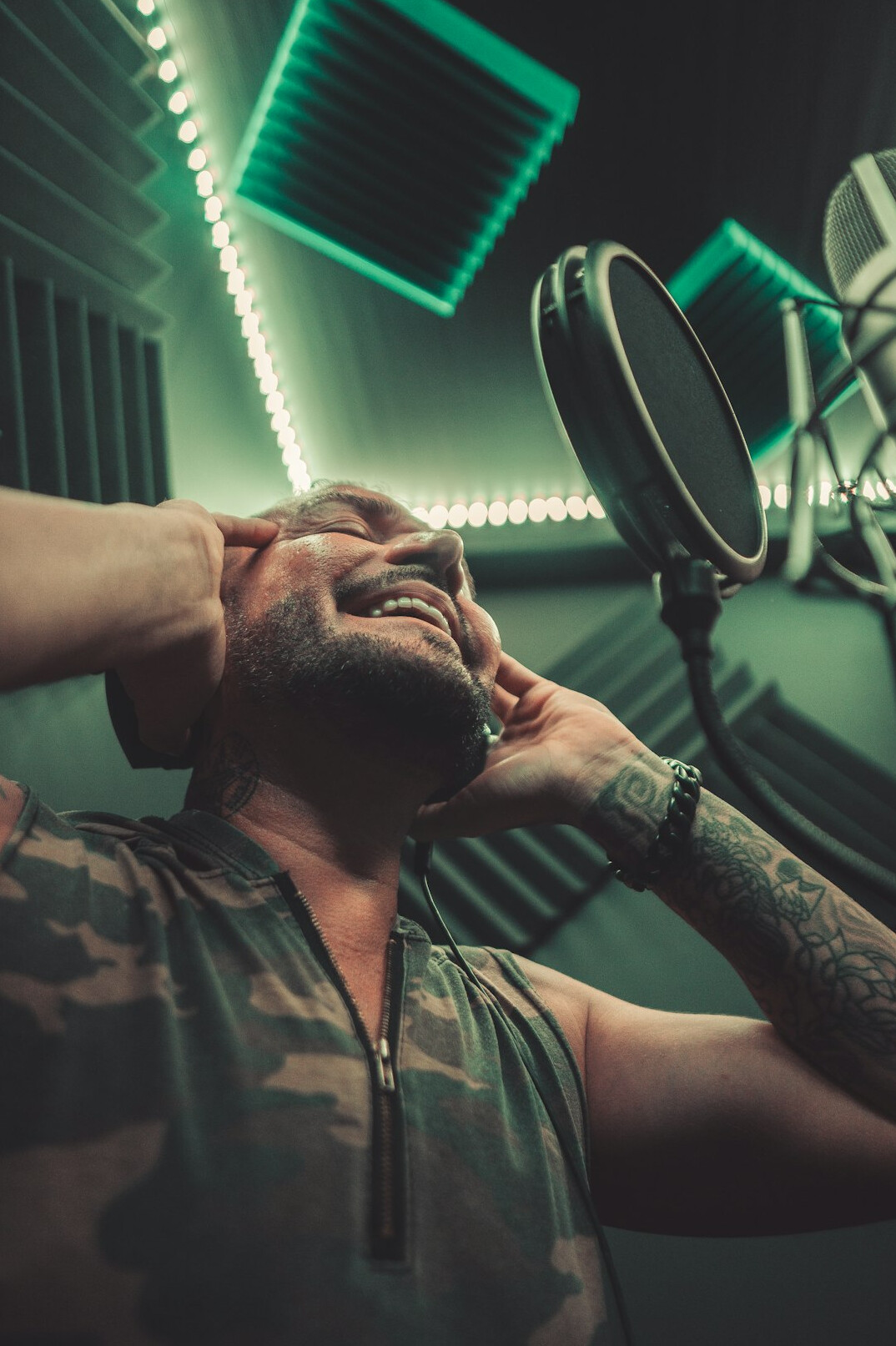 singer recording in studio